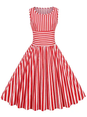 1950s Stripe Crew Neck Swing Dress