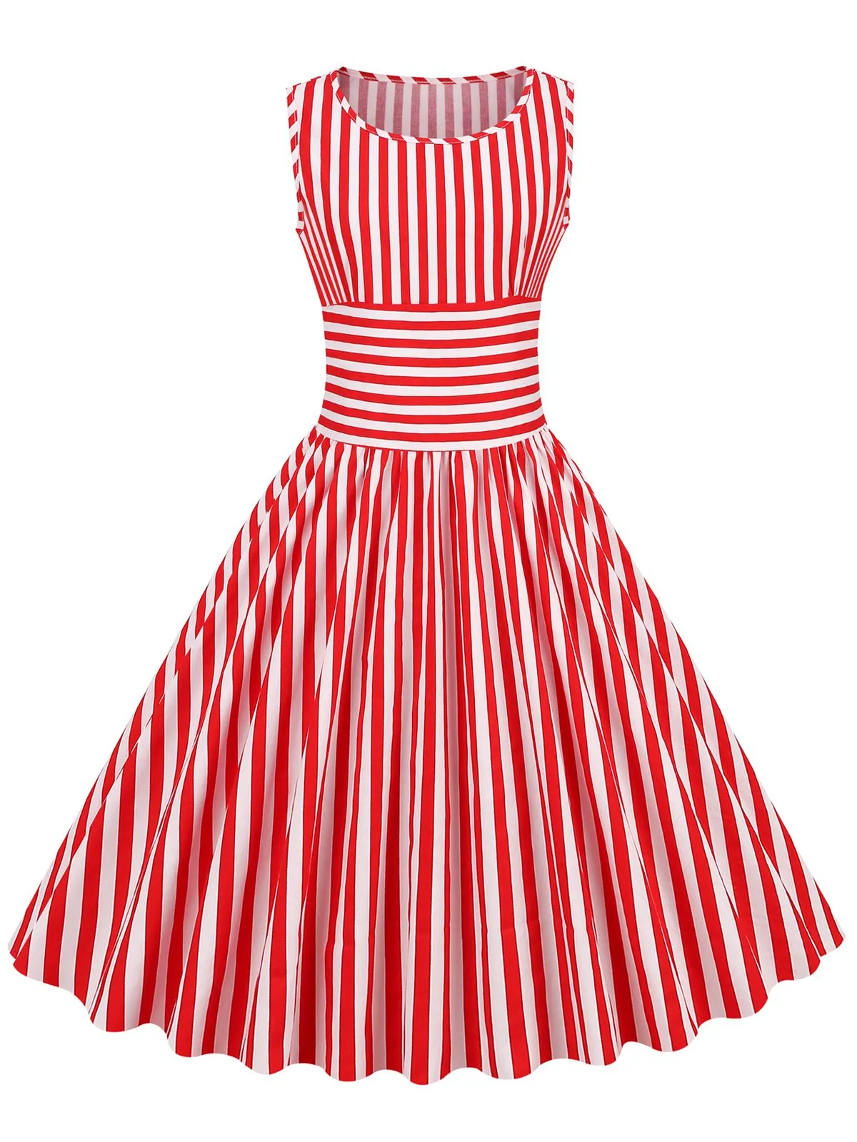 1950s Stripe Crew Neck Swing Dress