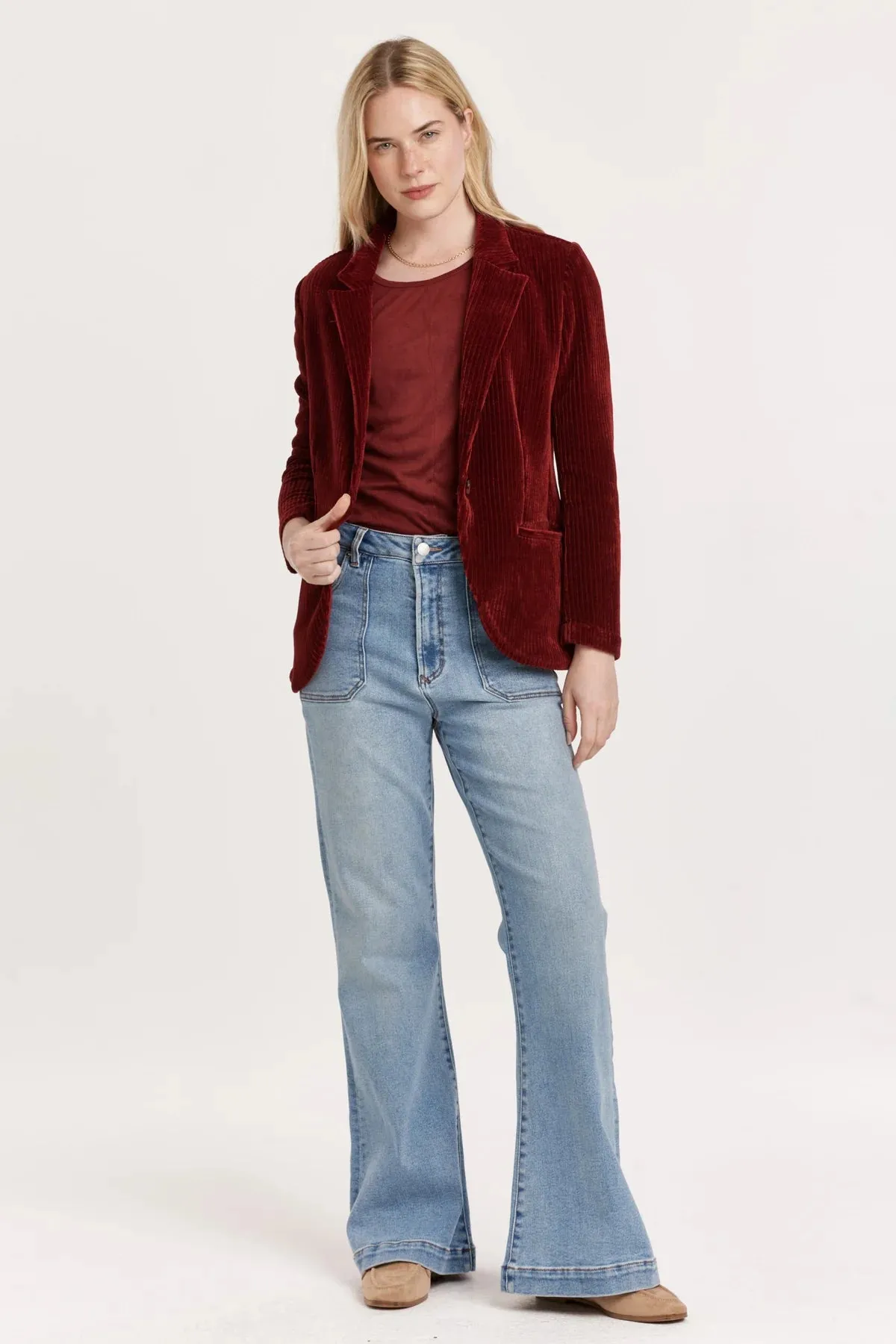 Aaliyah Welt Pocket Compote Chenille Blazer