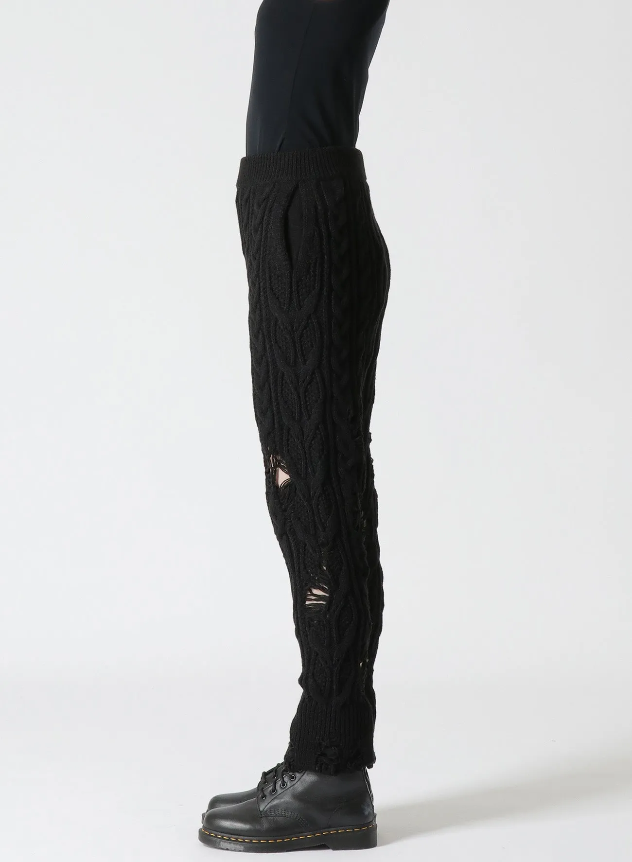 ACRYLIC WOOL RIPPED ARAN KNIT RIB PANTS