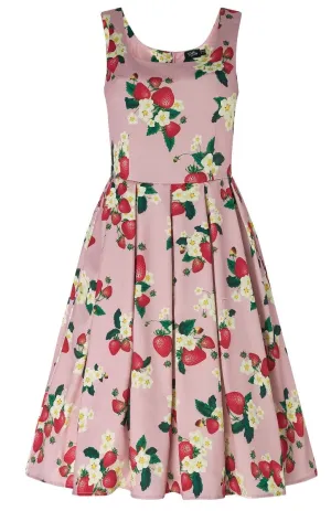 Amanda Pink Strawberry Fruit Floral Print Dress