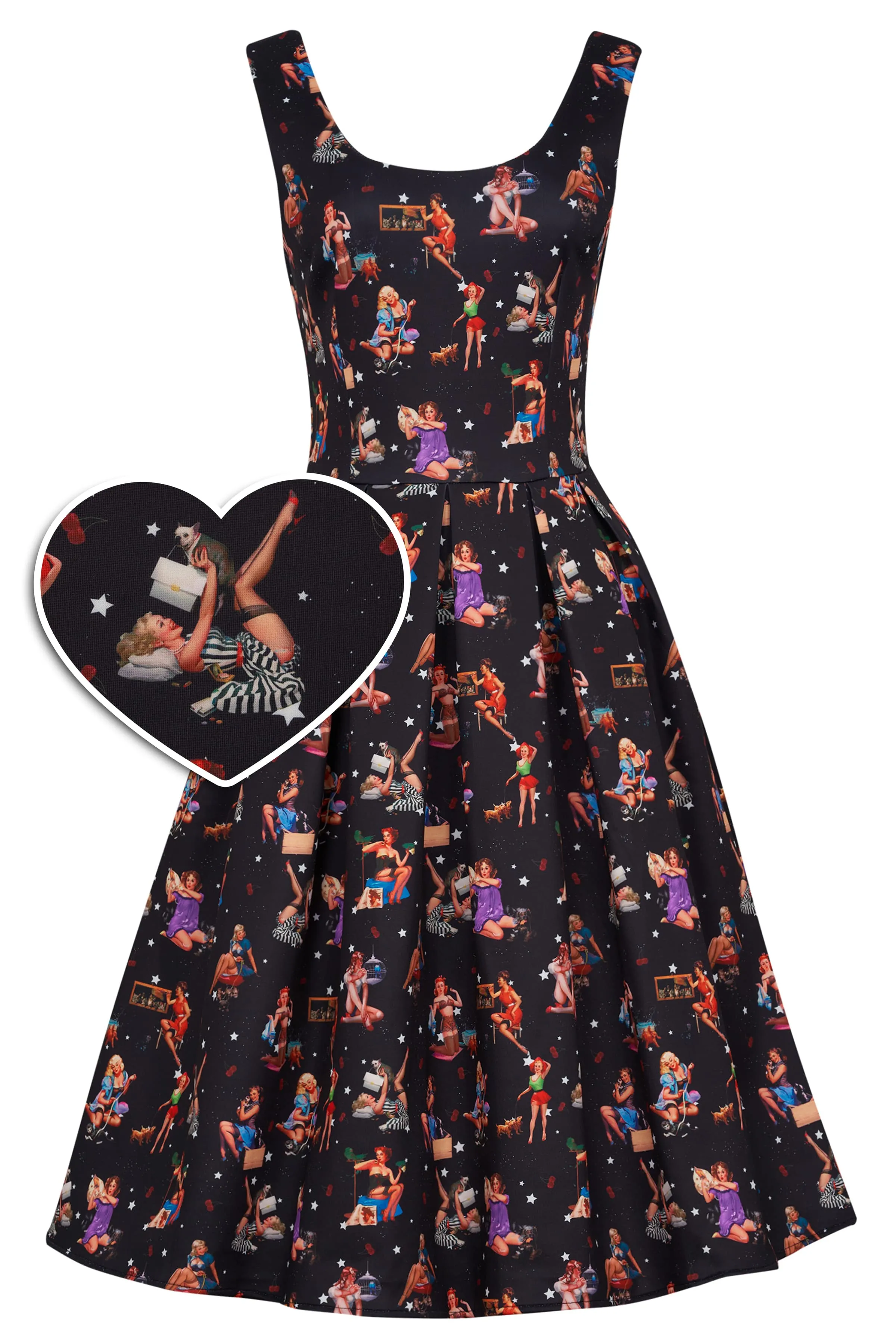 Amanda Pinup Girl Swing Dress In Black