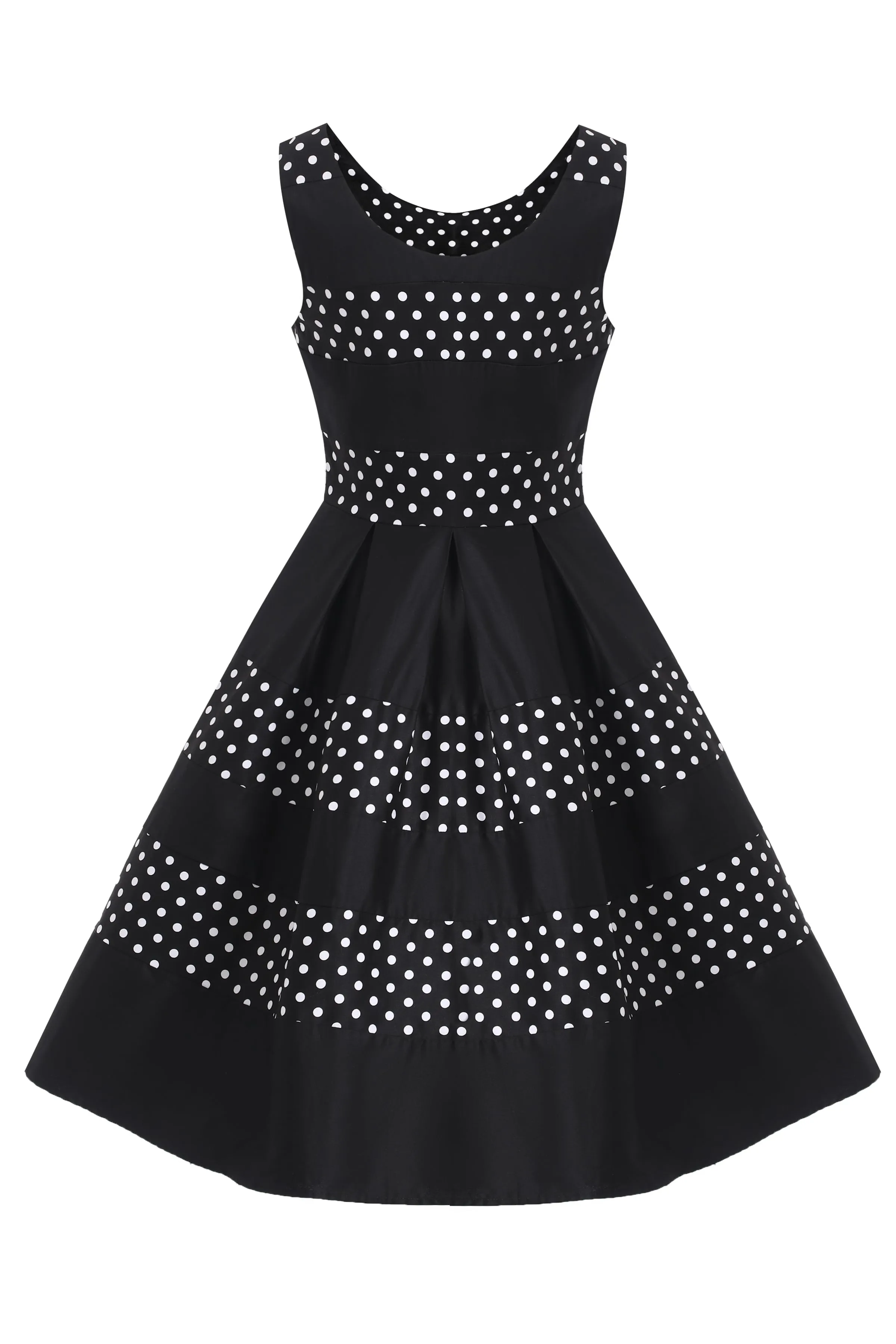 Annie Retro Black Polka Dot Panel Swing Dress