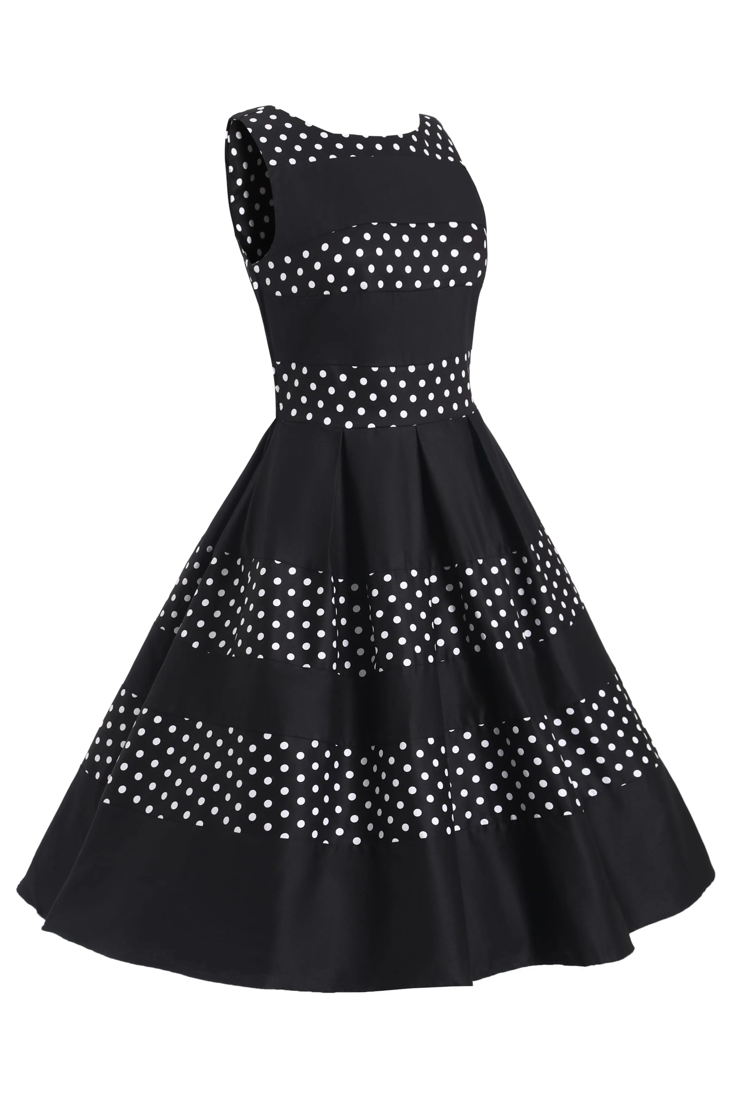 Annie Retro Black Polka Dot Panel Swing Dress