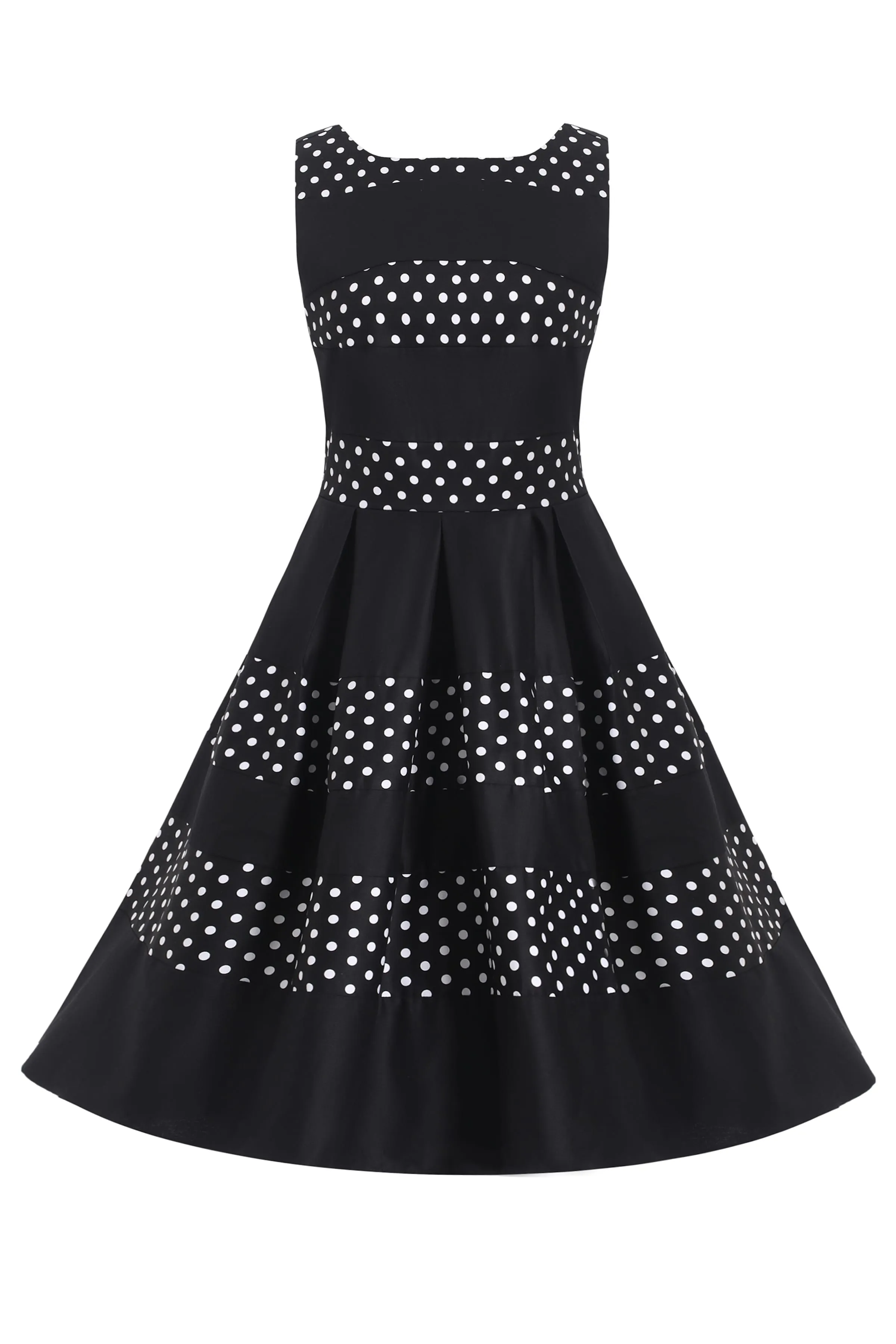 Annie Retro Black Polka Dot Panel Swing Dress