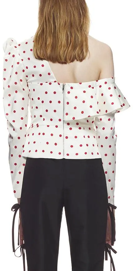 Asymmetric Frill Polka Dot Top