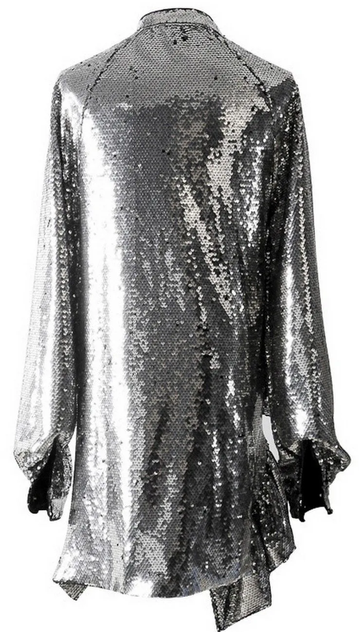 Asymmetrical Sequined Long Ruffle-Hem Shirt