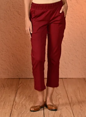 Ayeza Maroon Classic Fit Pants for Women