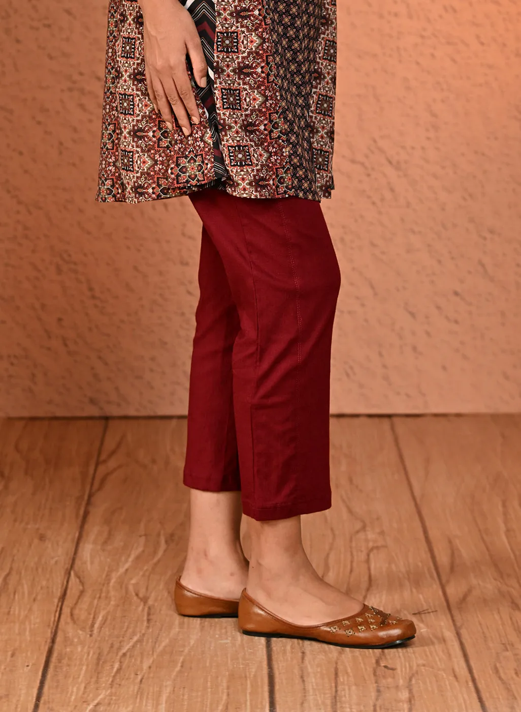 Ayeza Maroon Classic Fit Pants for Women