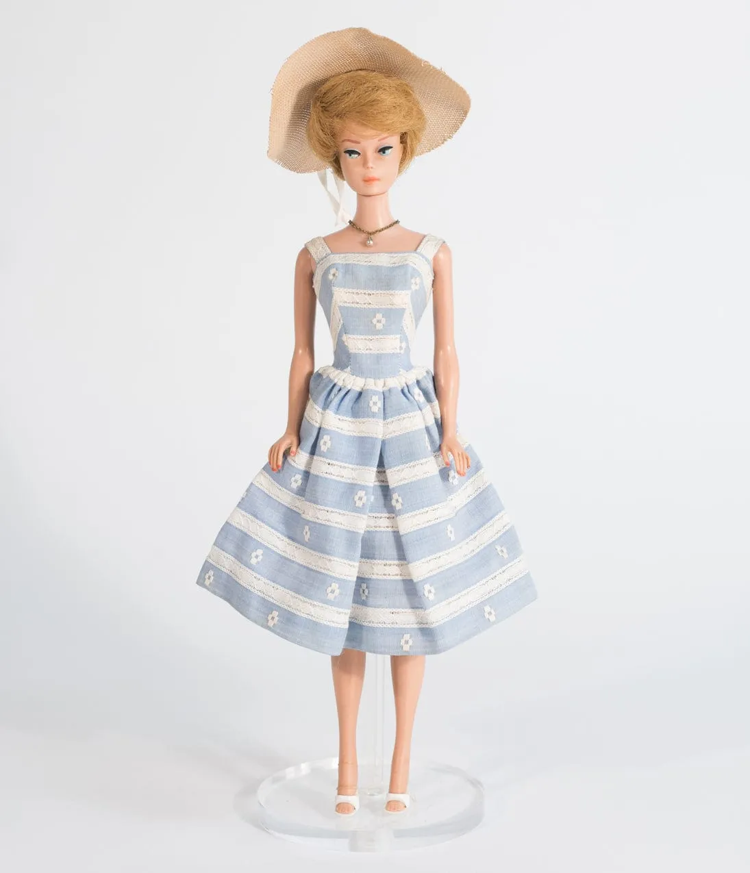 Barbie™ x Unique Vintage Blue & White Suburban Shopper Sundress