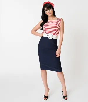 Barbie x Unique Vintage Cruise Stripes Nautical Pencil Dress