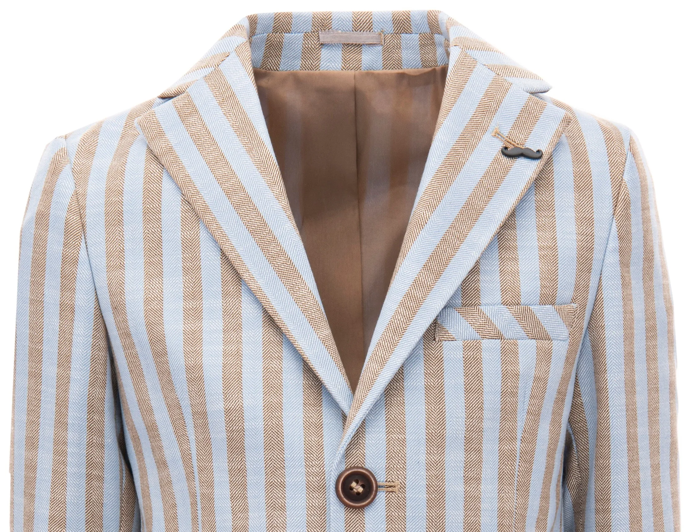 Beige Striped Peak Lapel Blazer