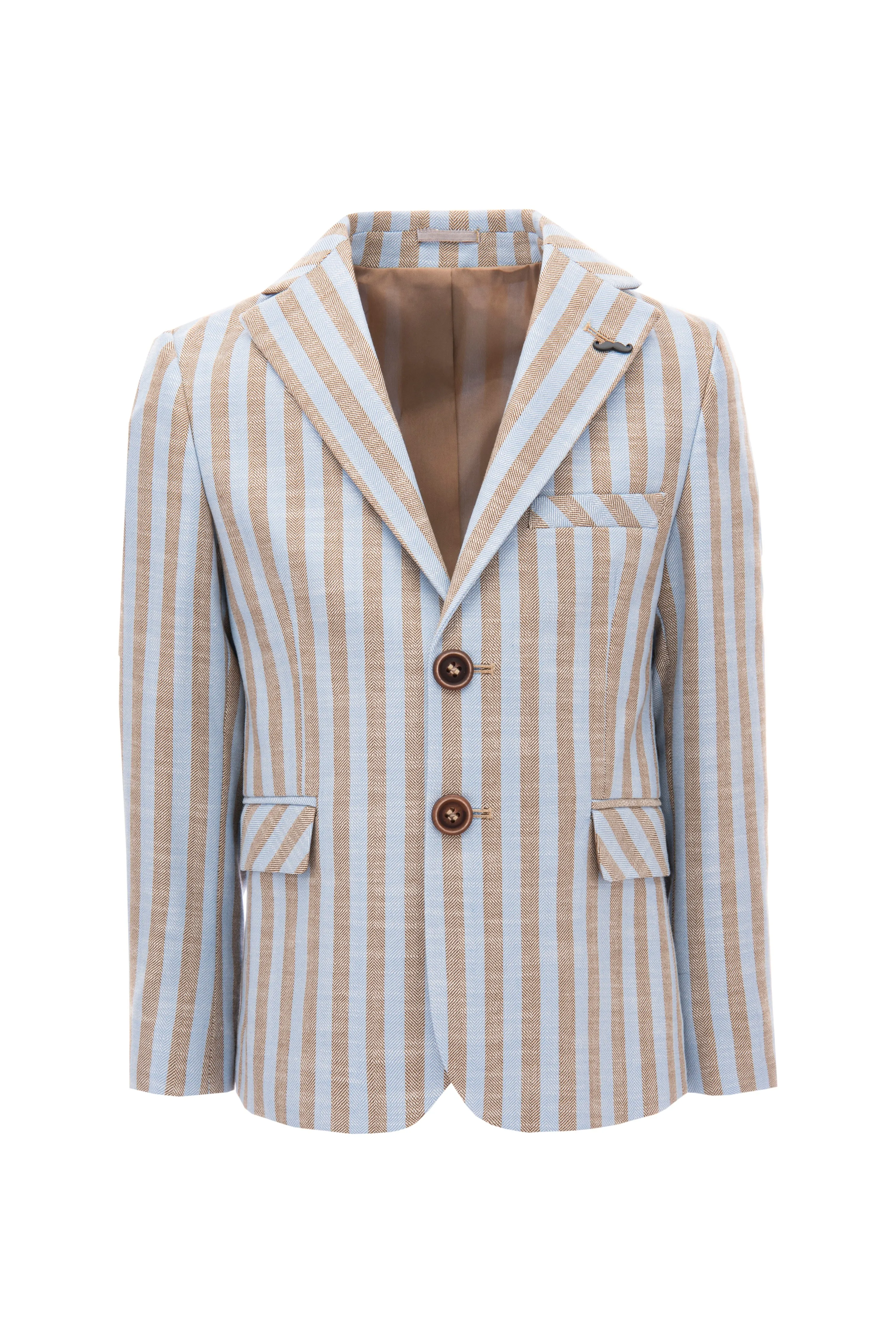 Beige Striped Peak Lapel Blazer