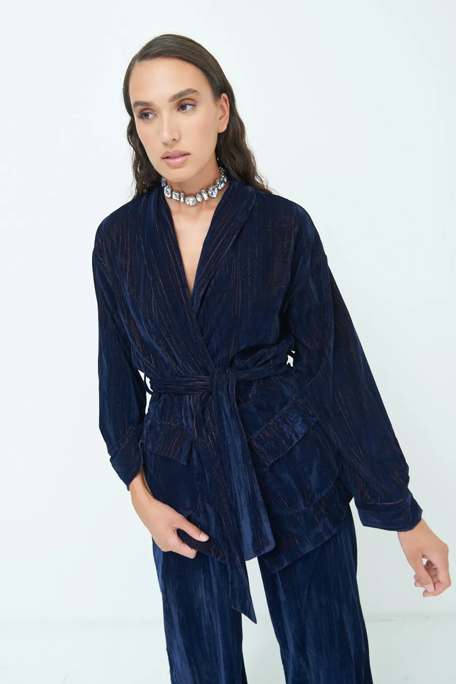 Belted crushed velvet blazer wholesale