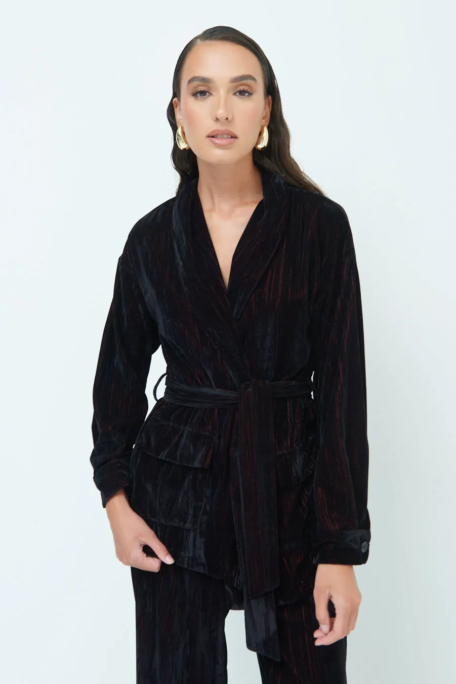 Belted crushed velvet blazer wholesale