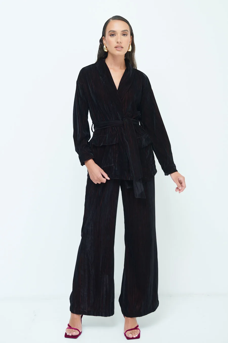 Belted crushed velvet blazer wholesale