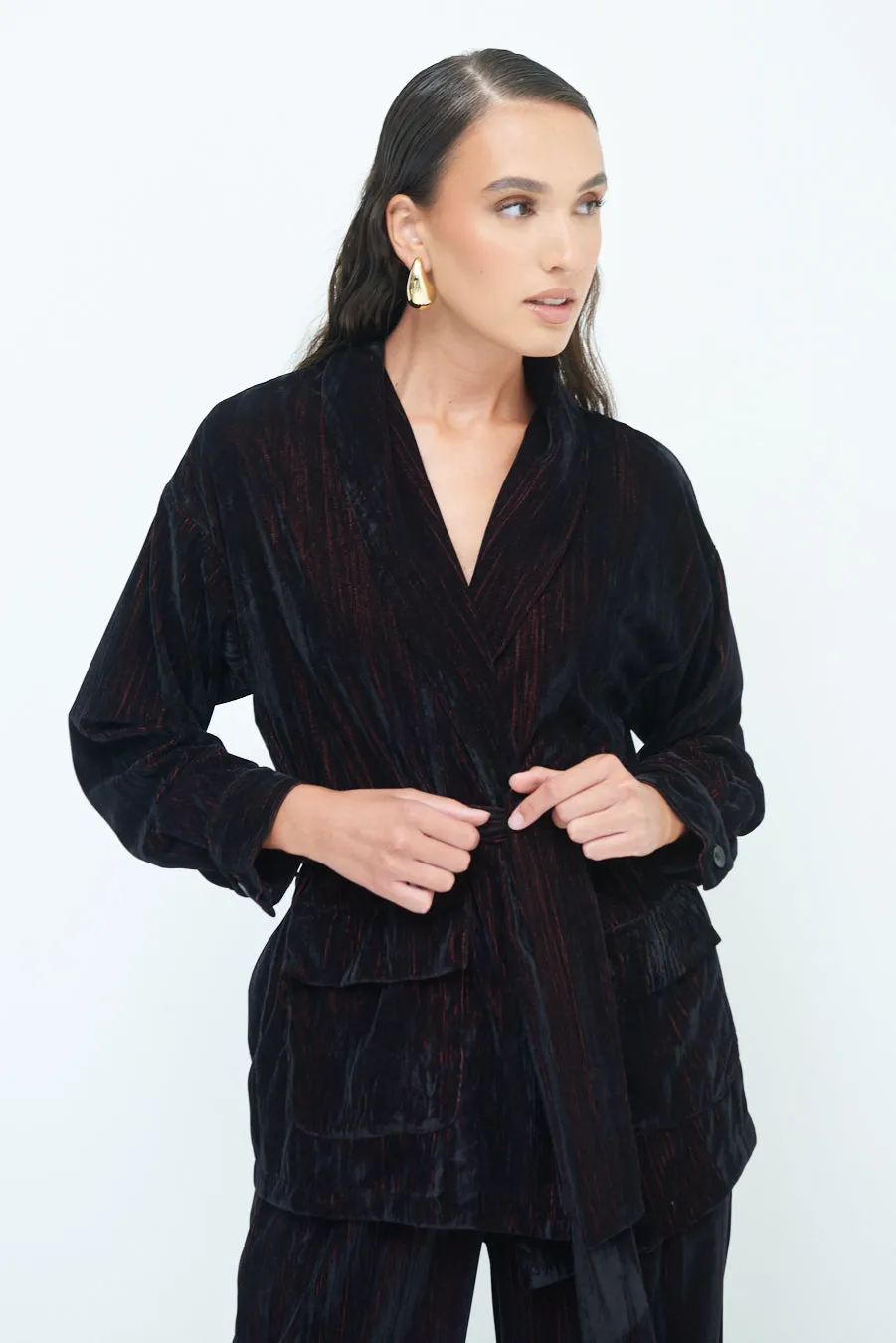 Belted crushed velvet blazer wholesale