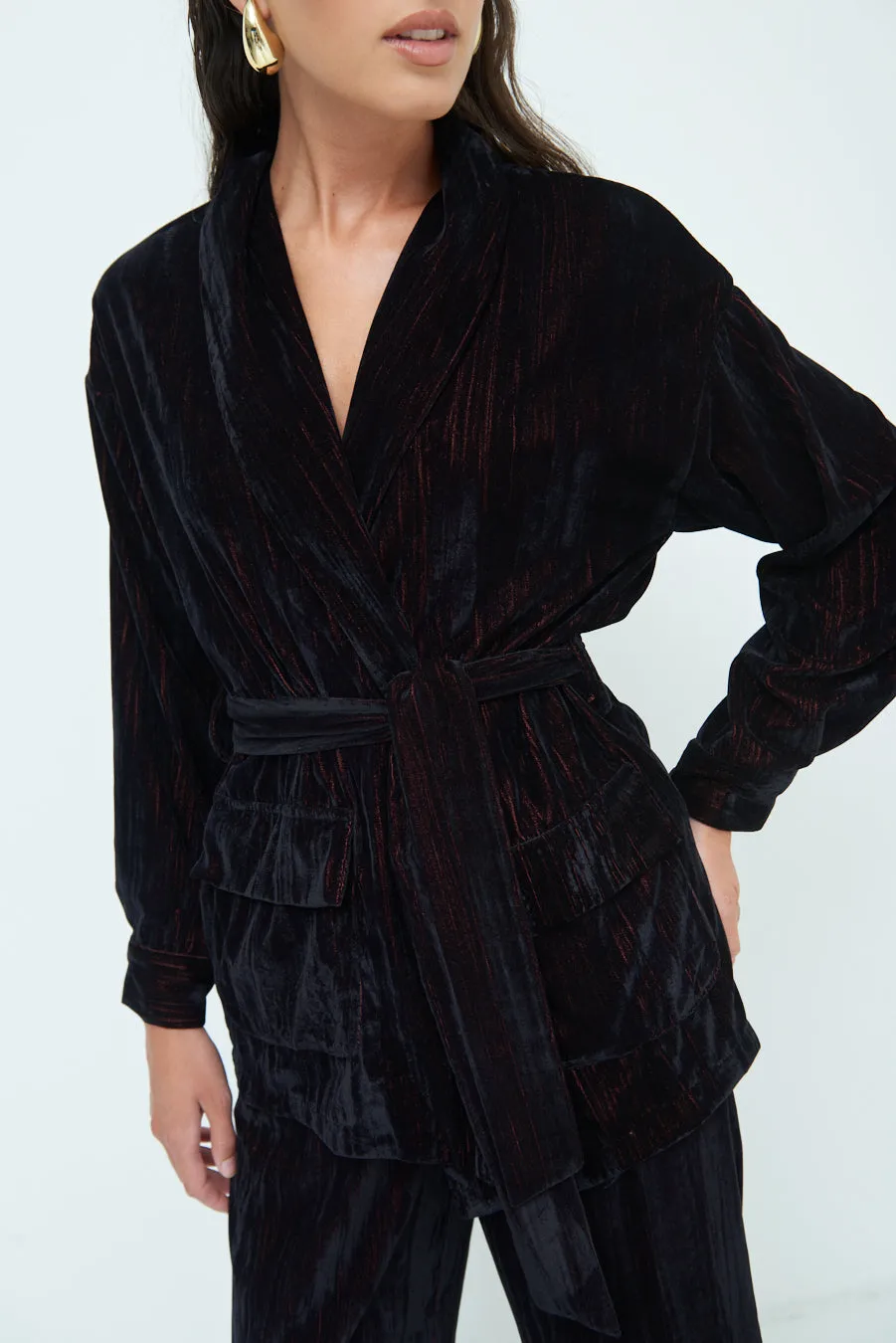 Belted crushed velvet blazer wholesale