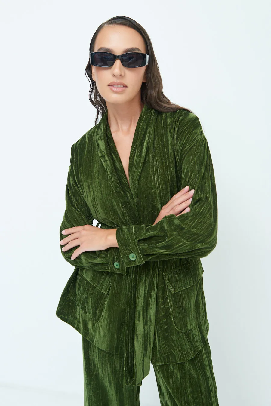 Belted crushed velvet blazer wholesale