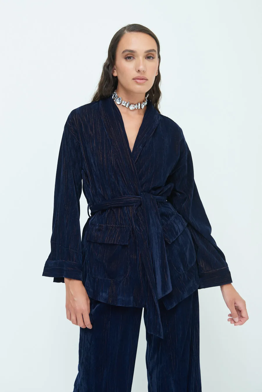 Belted crushed velvet blazer wholesale