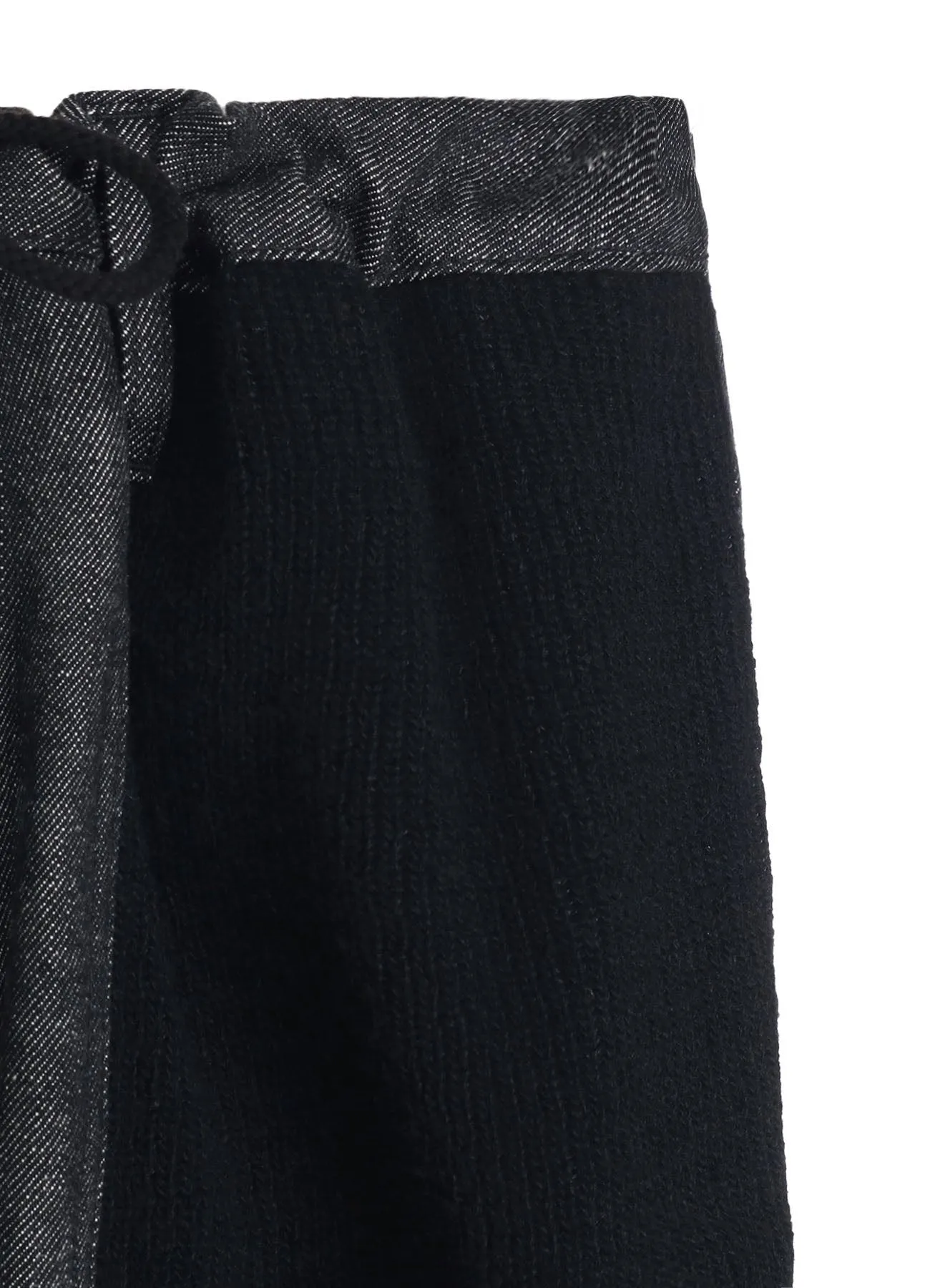 BLACK DENIM  WOOL JERSEY RIB WAIST STRING PANTS