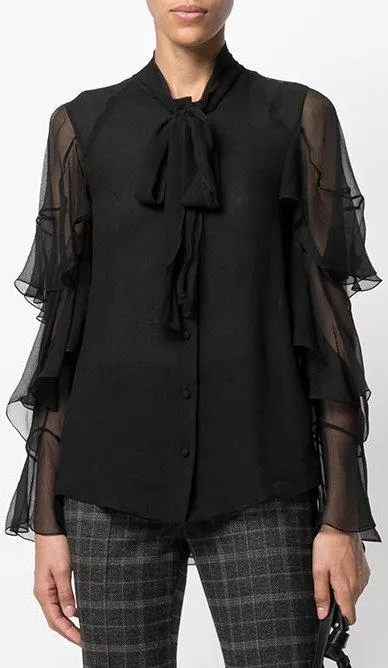 Black Frill Sleeve Blouse