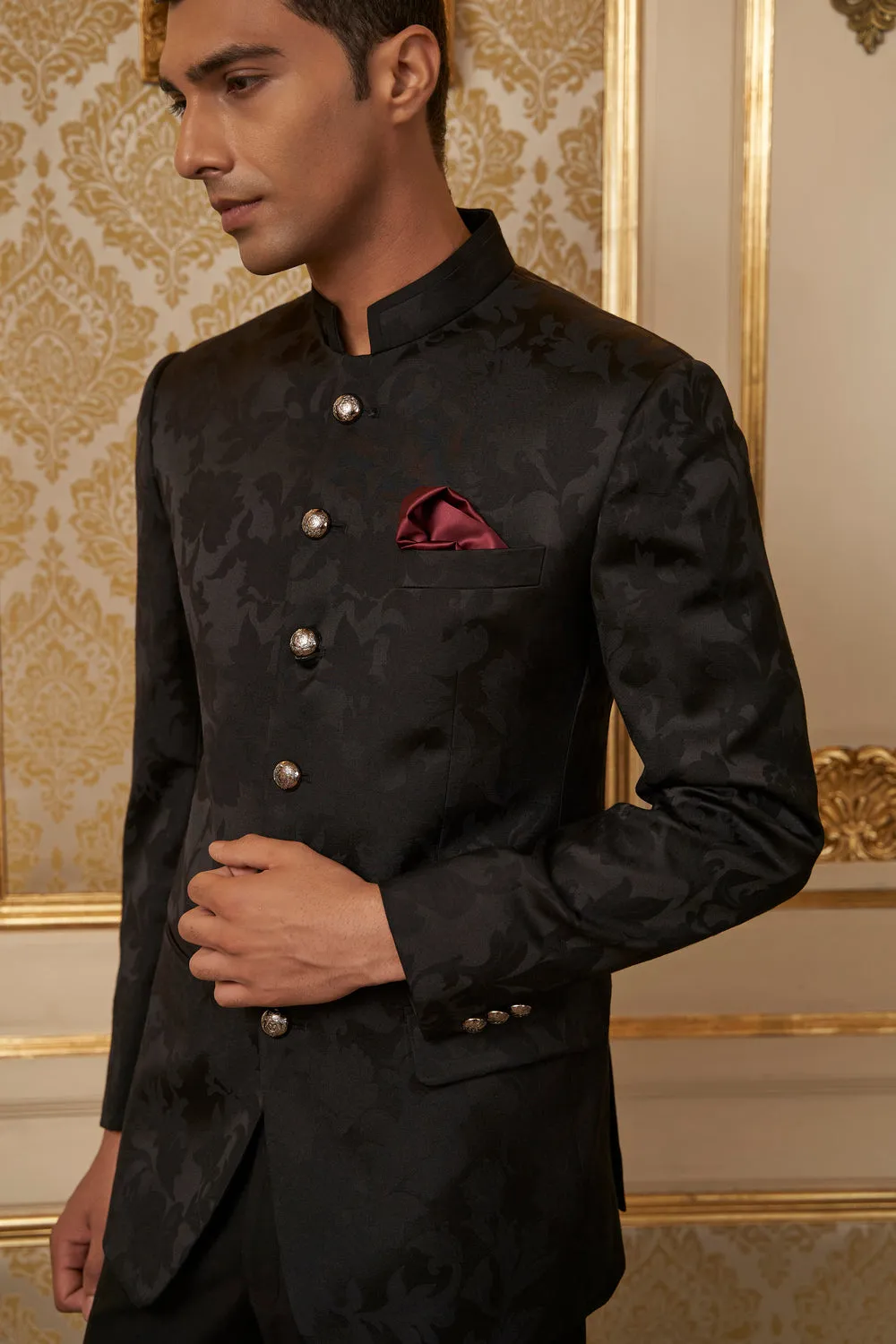 Black Jackquard Bandhgala Jacket