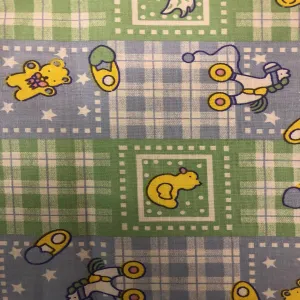 Blue Green Plaid Rubber Ducky Print Poly Cotton Fabric