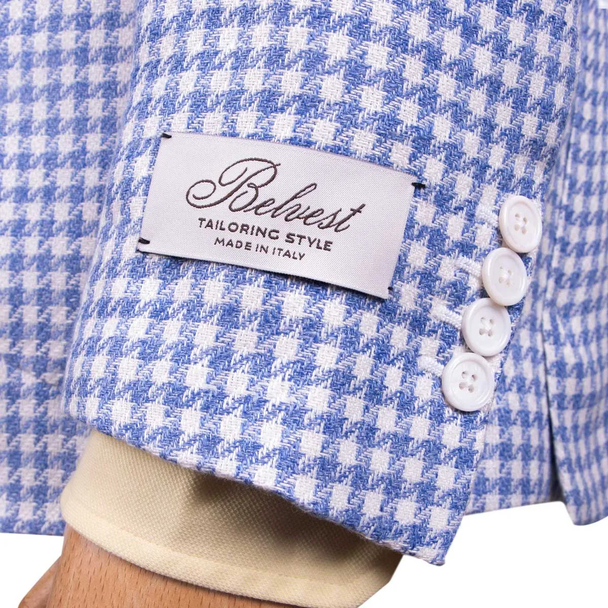 Blue Houndstooth 100% Linen Jacket