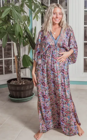 Blue Paisley Kimono Maxi Dress - Blue/Pink/Black -Final Sale*