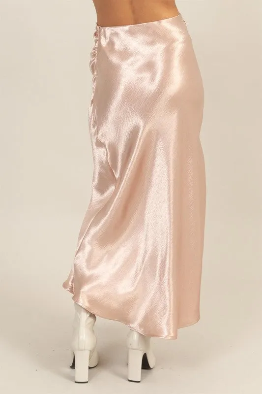 Blush Satin High Waist Midi Skirt