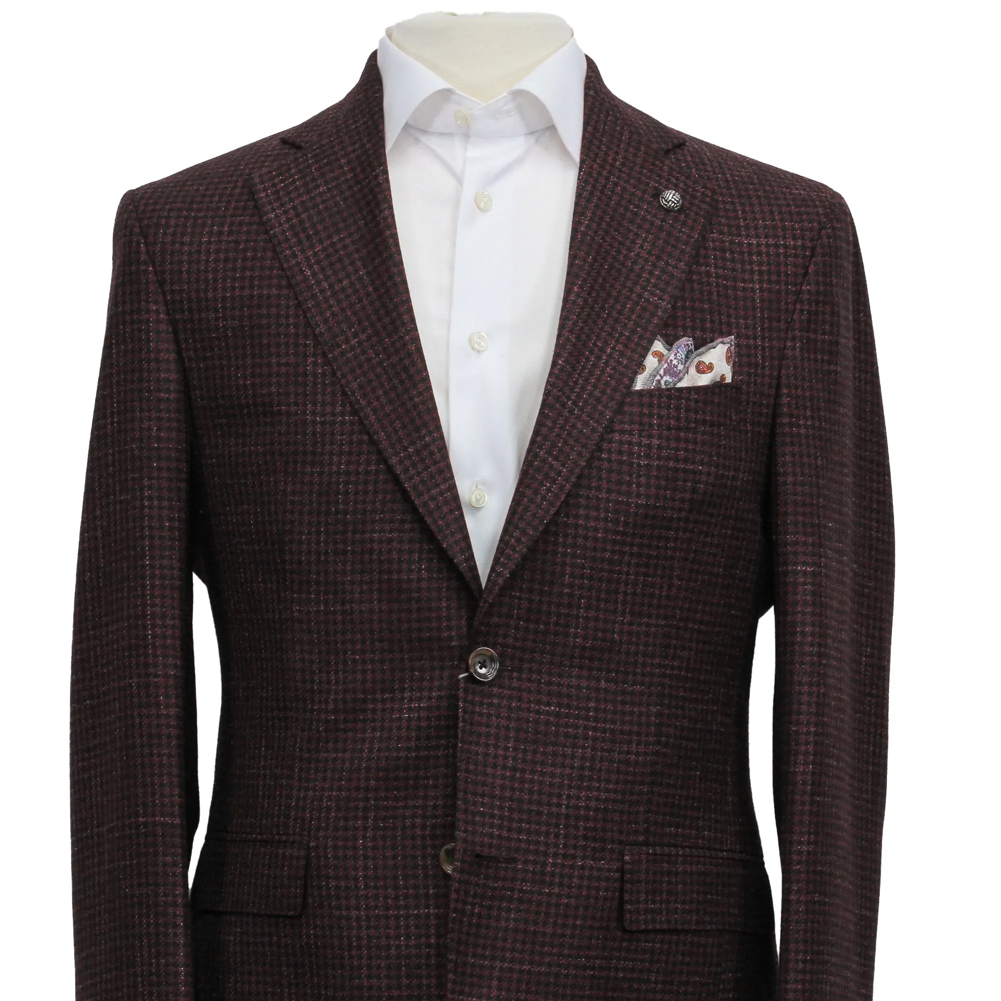 Bordeaux Houndstooth Wool/Silk/Linen Montana Contemporary Sport Jacket - Jack Victor