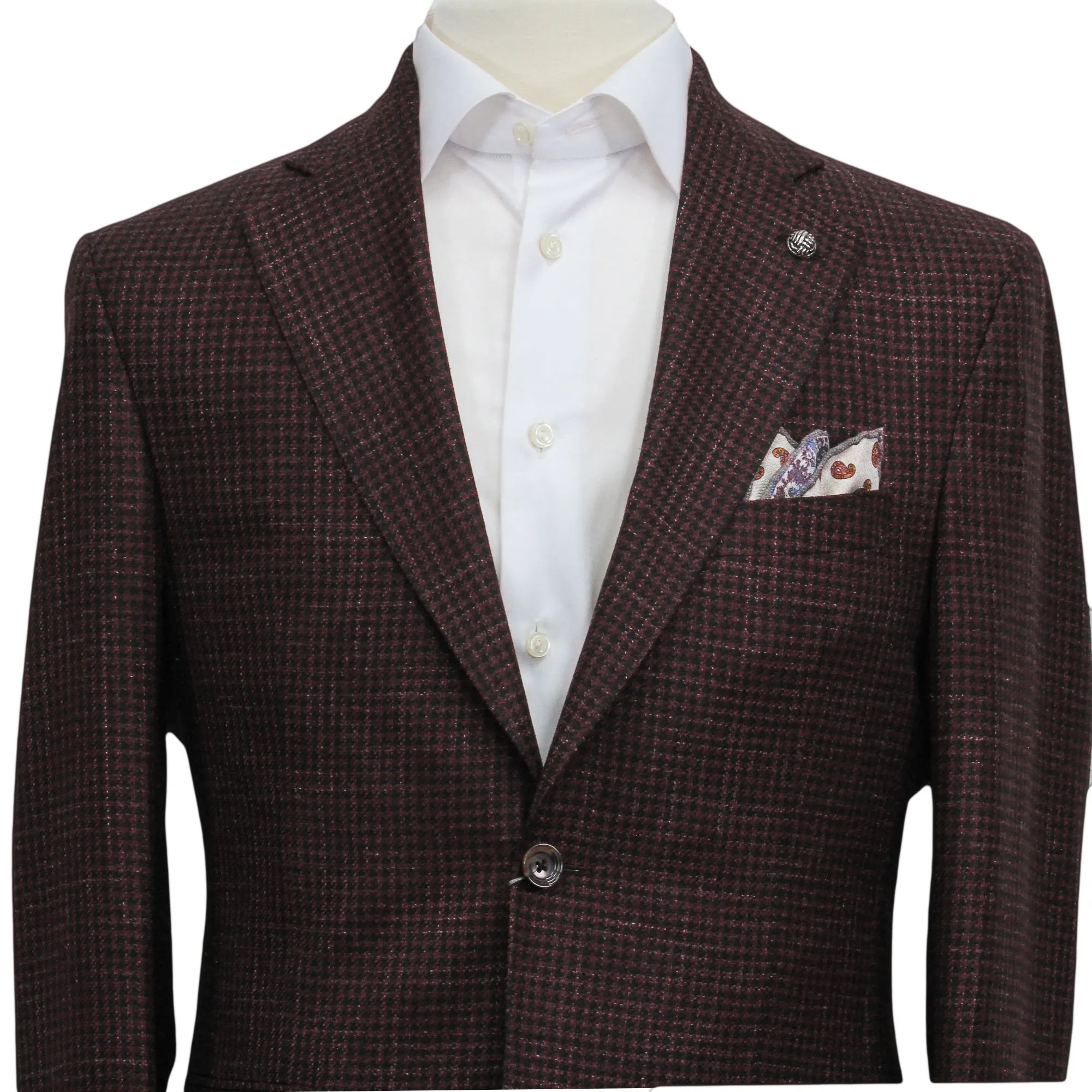 Bordeaux Houndstooth Wool/Silk/Linen Montana Contemporary Sport Jacket - Jack Victor