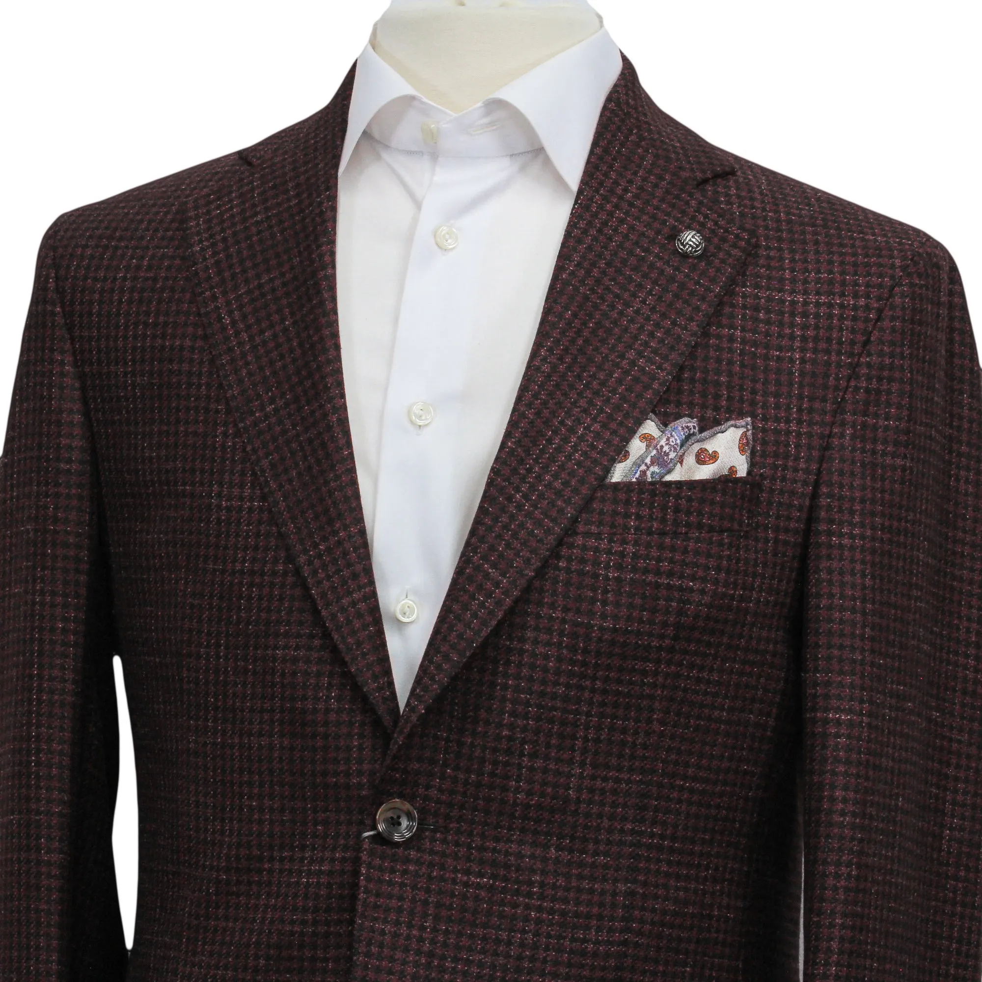 Bordeaux Houndstooth Wool/Silk/Linen Montana Contemporary Sport Jacket - Jack Victor