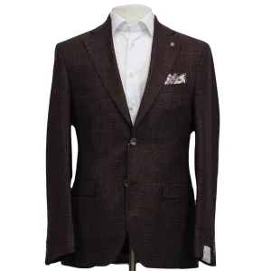 Bordeaux Houndstooth Wool/Silk/Linen Montana Contemporary Sport Jacket - Jack Victor