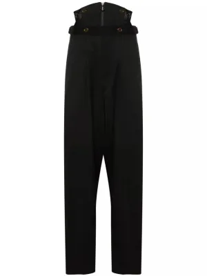 Button-Detail Corset High-Waist Black Pants