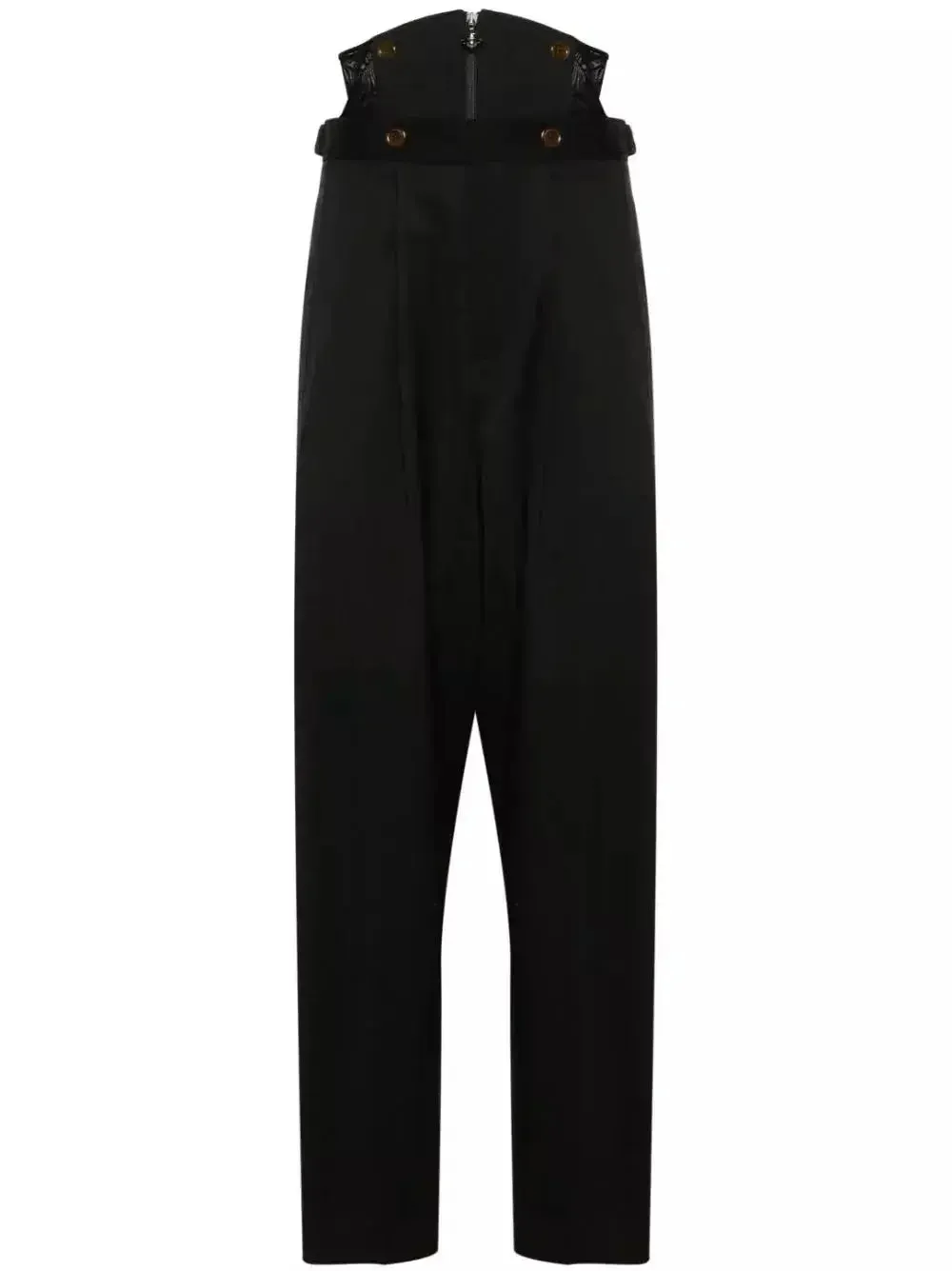 Button-Detail Corset High-Waist Black Pants