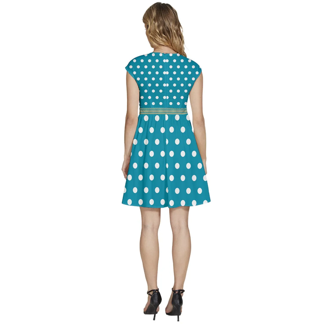 Cap Sleeve High Waist Dots Dress