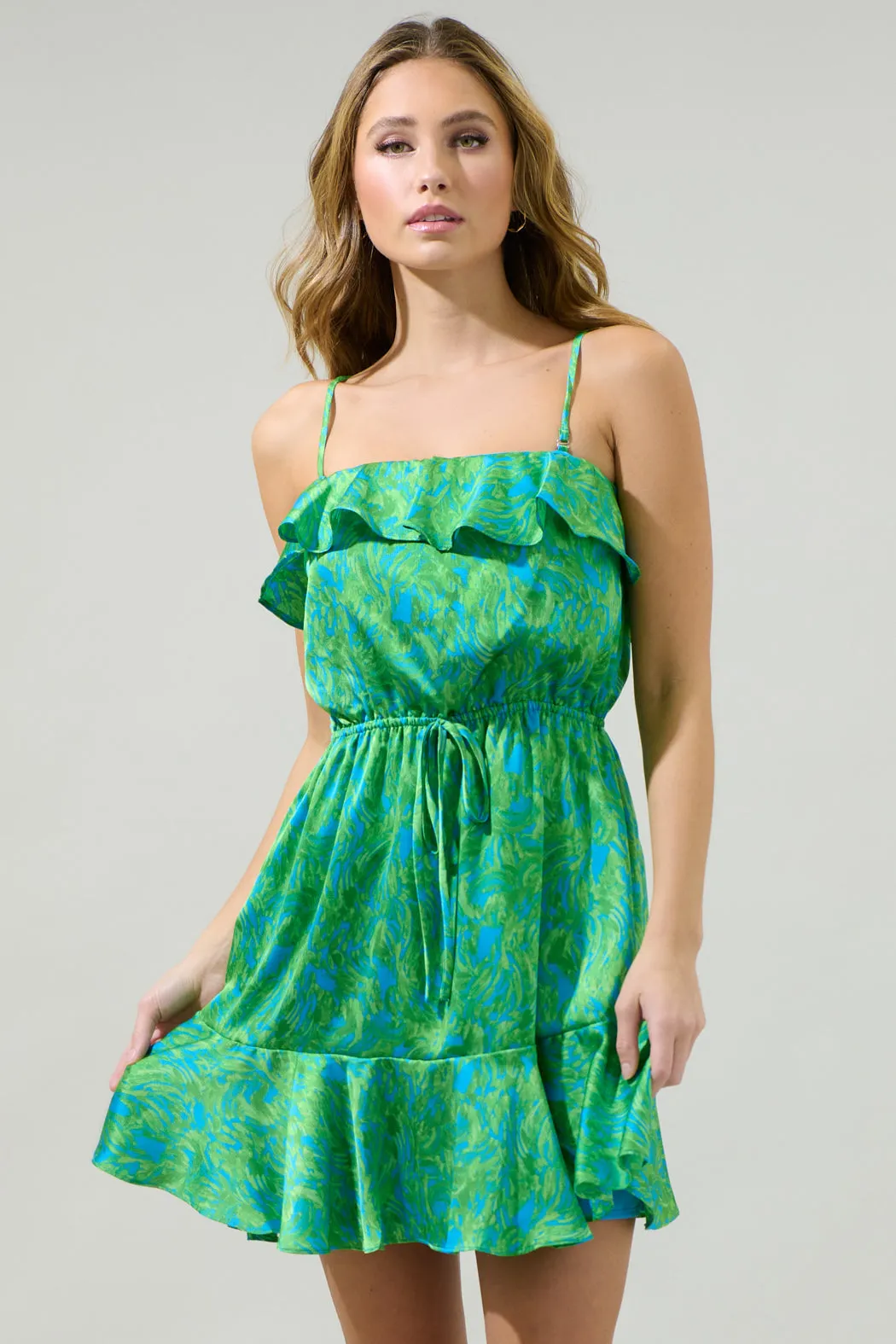 Cerena Floral Rain Dance Convertible Ruffle Flounce Mini Dress