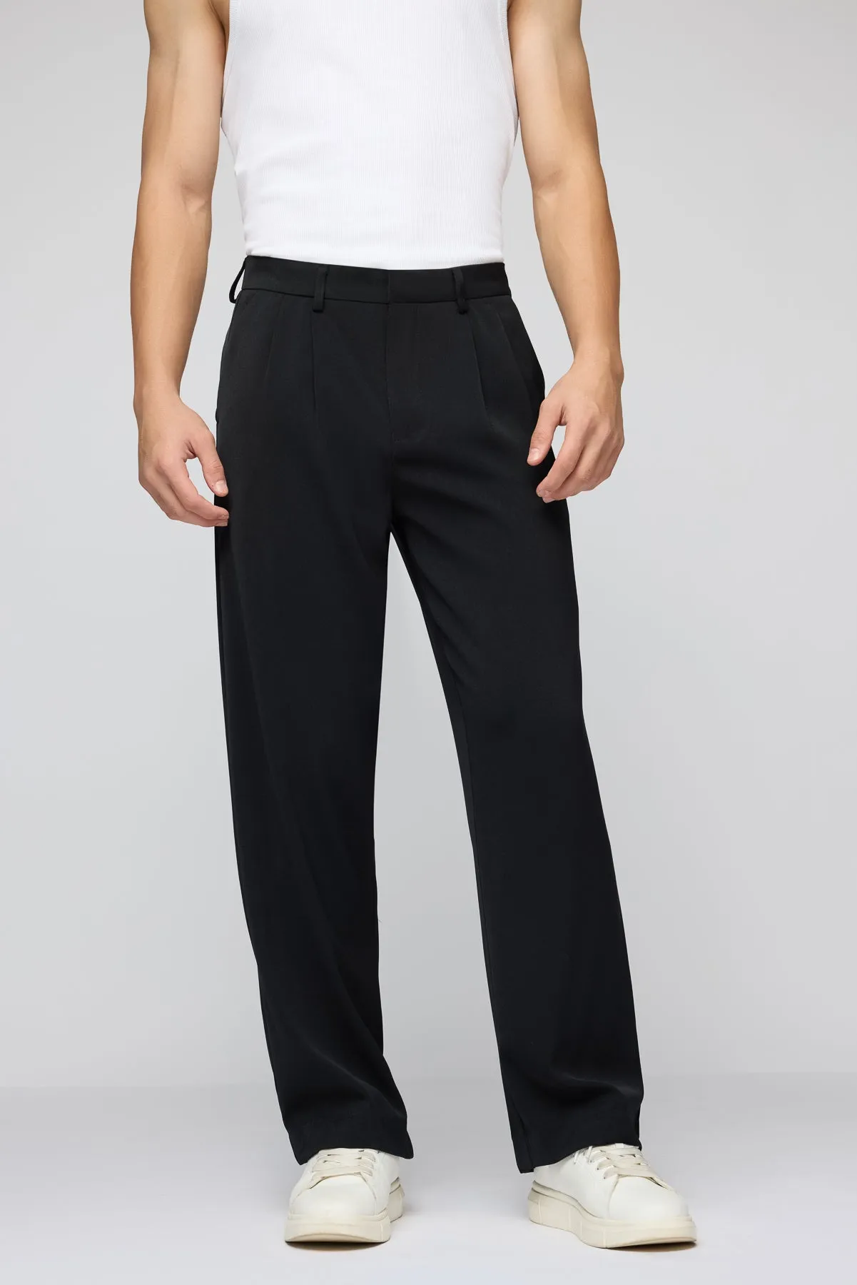 Classic Black Men's Pleated Korean Pants