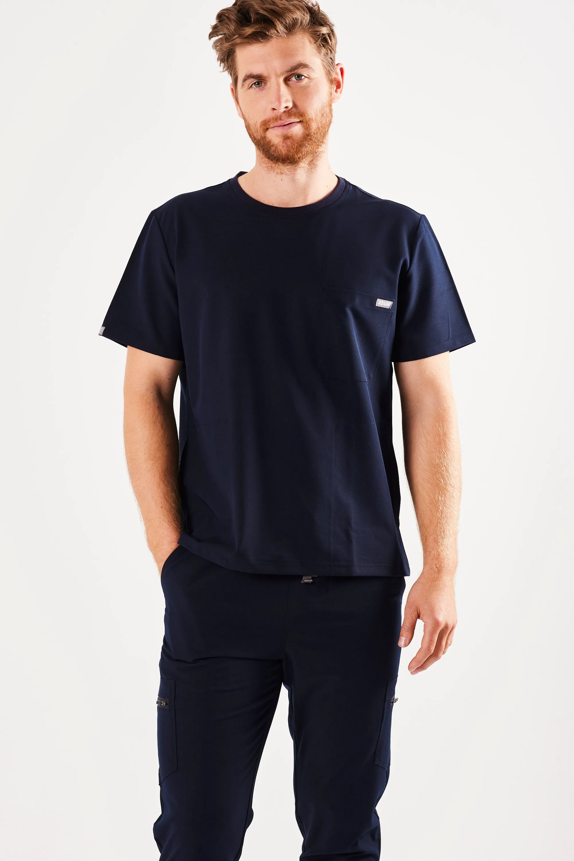 CLASSIC CREW NECK MEN'S SCRUB TOP (NAVY)