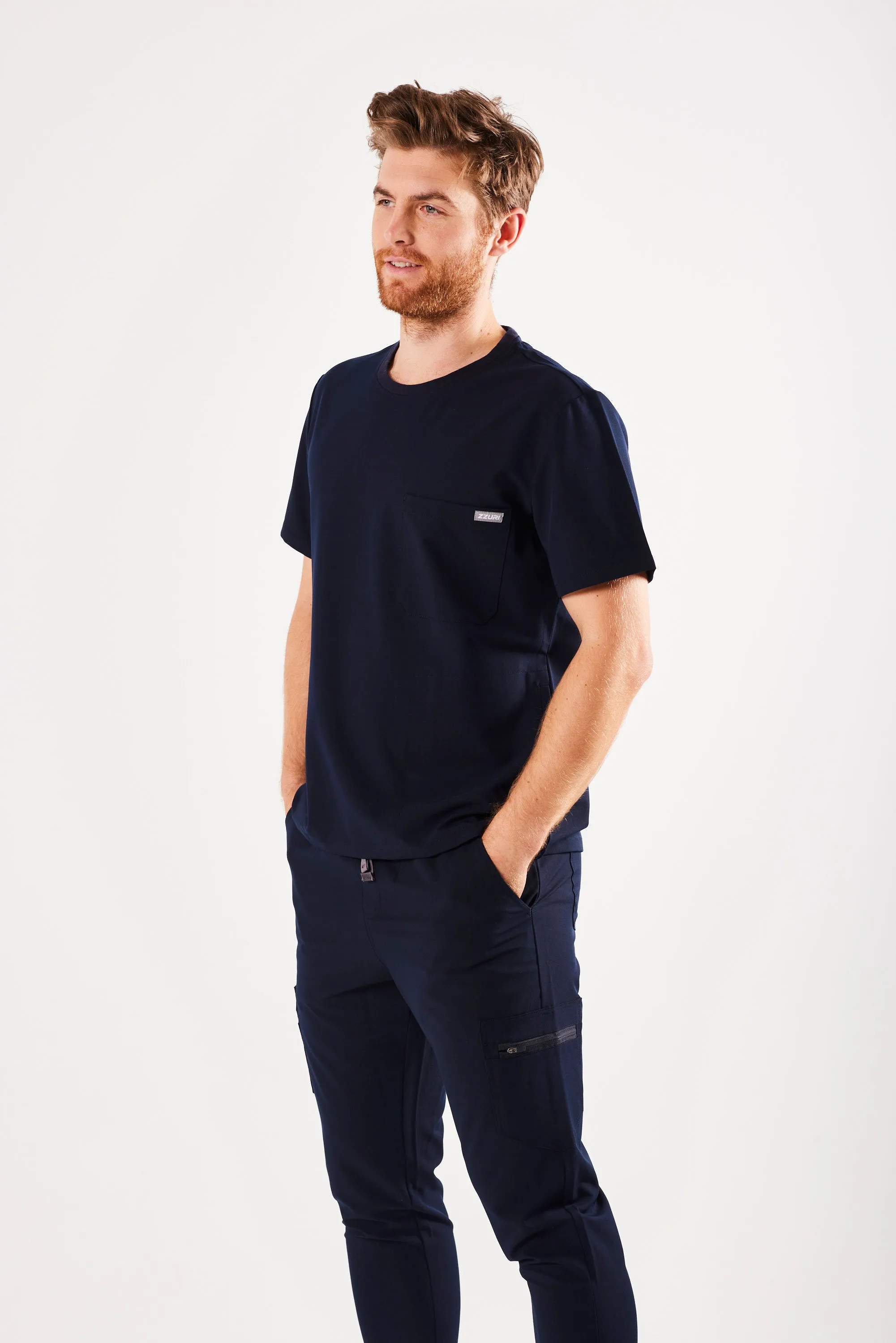 CLASSIC CREW NECK MEN'S SCRUB TOP (NAVY)