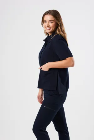 CLASSIC POLO NECK WOMEN'S SCRUB TOP (NAVY)