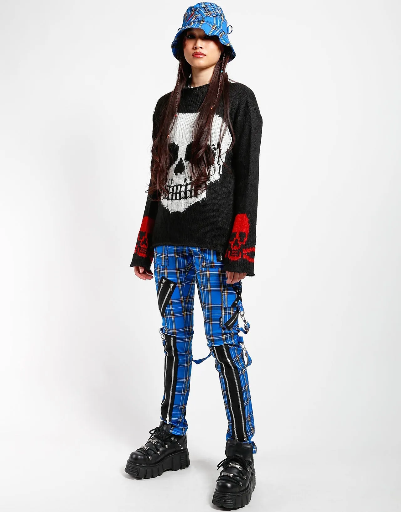 CLASSIC SLIM LEG  BONDAGE PANT BLUE PLAID