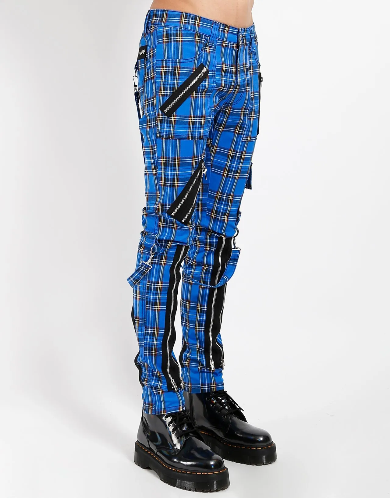 CLASSIC SLIM LEG  BONDAGE PANT BLUE PLAID