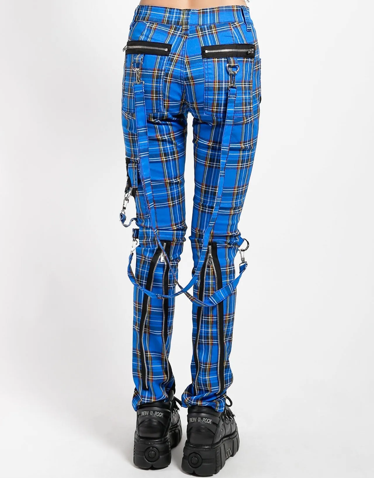 CLASSIC SLIM LEG  BONDAGE PANT BLUE PLAID