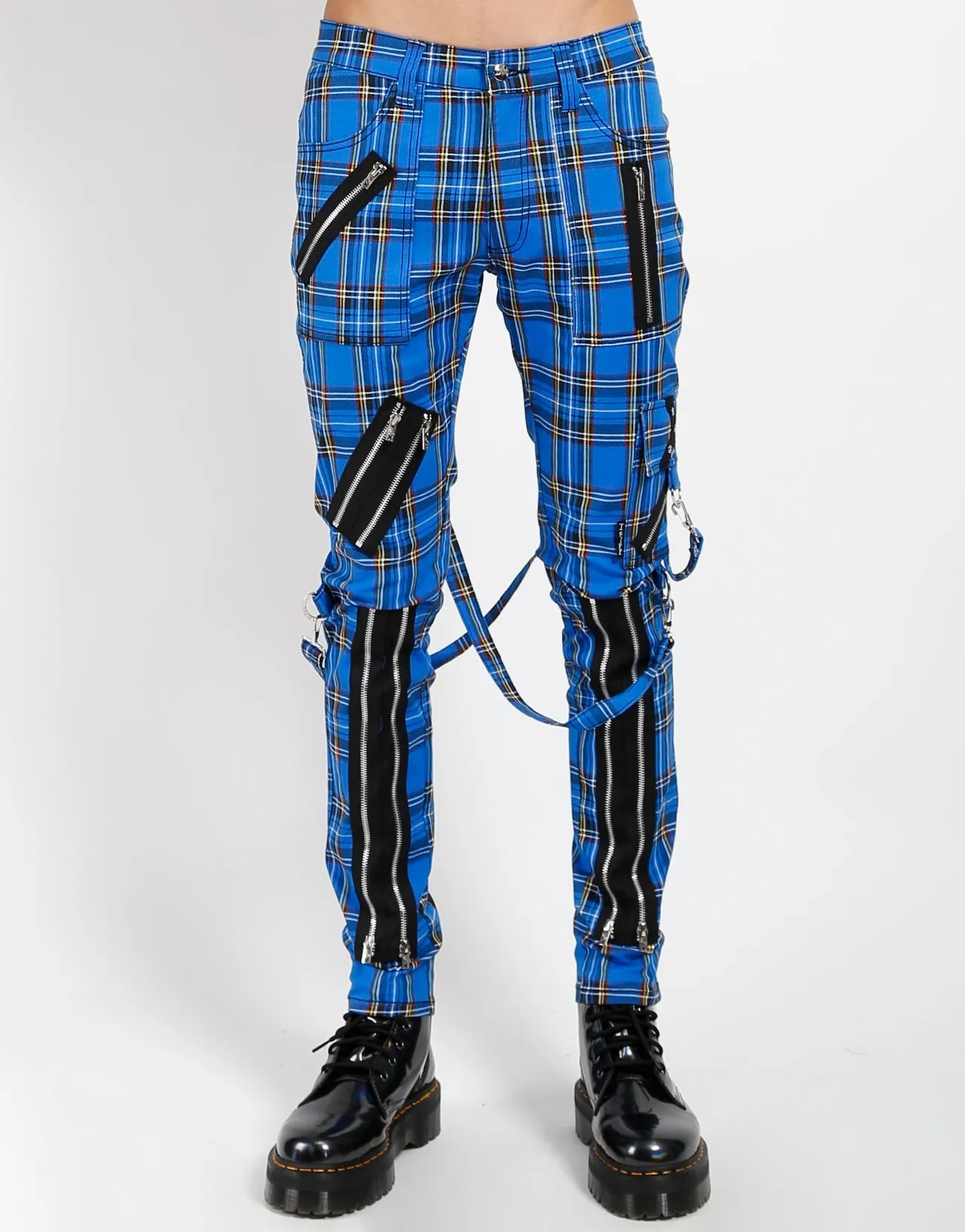 CLASSIC SLIM LEG  BONDAGE PANT BLUE PLAID