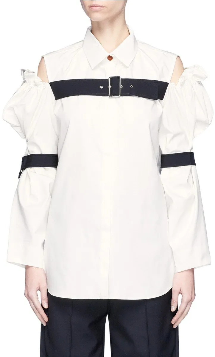 Cold-Shoulder Belted Oxford Shirt