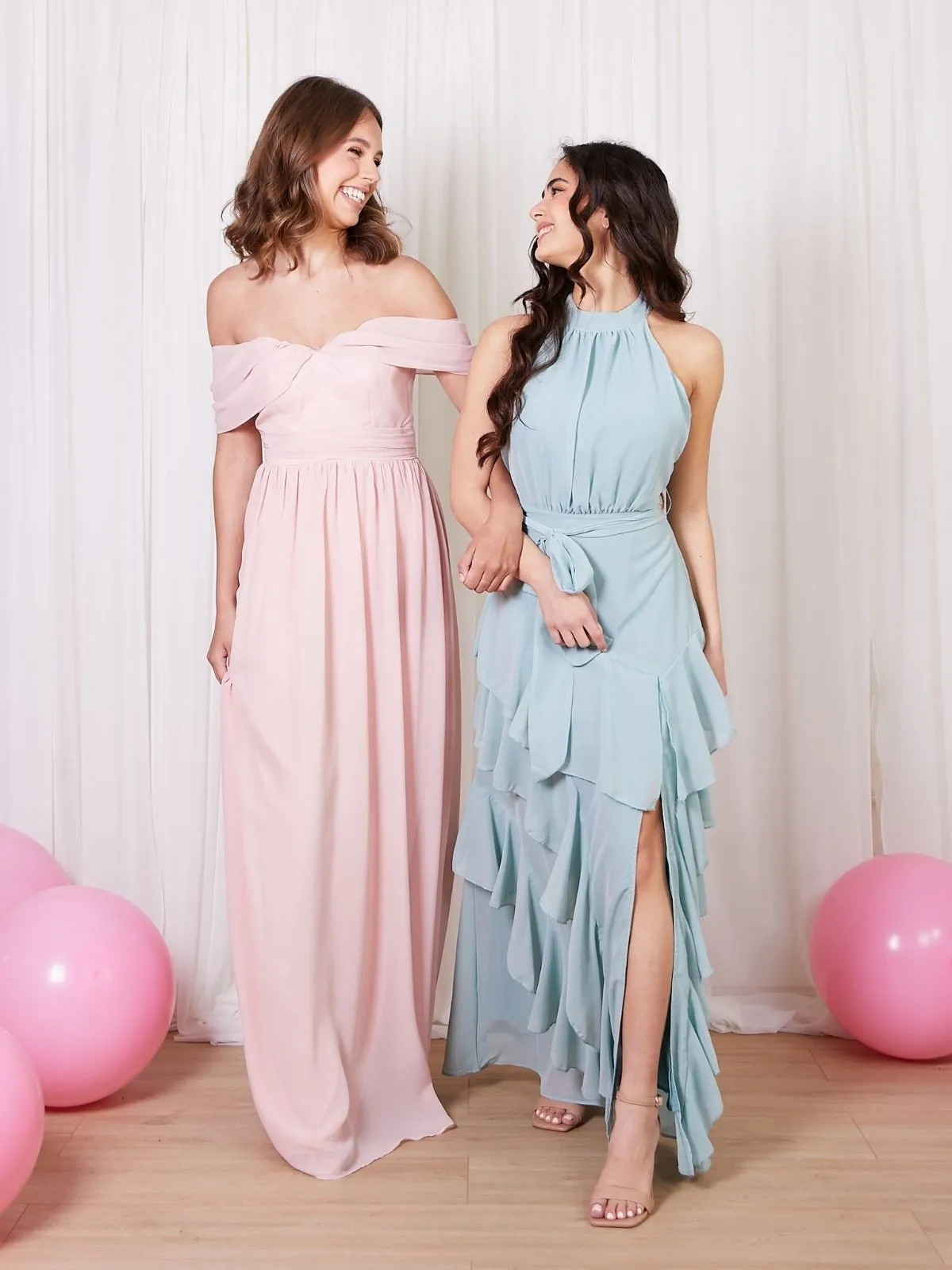 Cold Shoulder Maxi Chiffon Dress / Blush