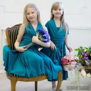 Convertible Teal Jersey Cheap Flower Girl Dresses, FG034